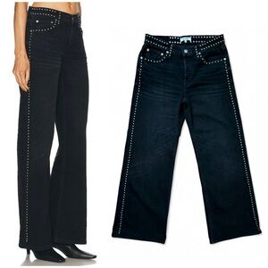 Re/Done Black Wide Leg Flare Jeans with Stud Trim